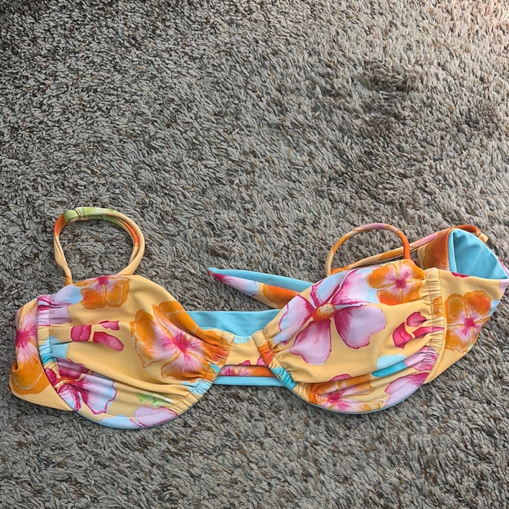 Floral Bikini Top - Yellow and Pink